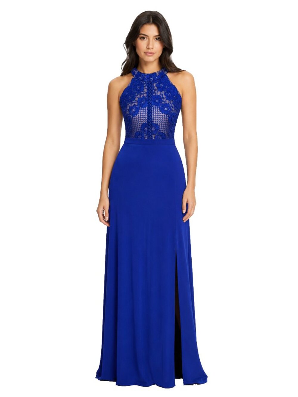 Nightway Royal Blue Lace Halter Formal Gown - Size 12